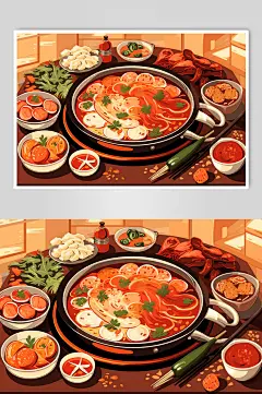 AI数字艺术火锅美食插画-众图网