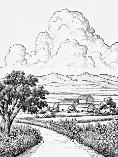 黑白线稿:田园生活 - 小红书