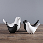 MEET 北欧极简可爱黑白陶瓷小鸟创意小摆件 软装家居玄关装饰品