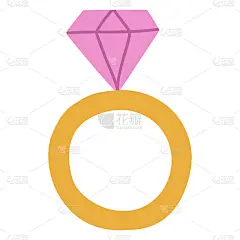 可爱的金色戒指与粉红色的钻石。矢量手绘卡通