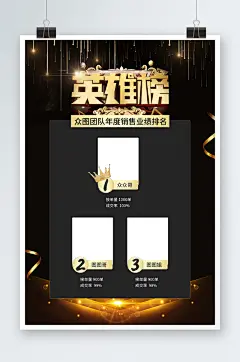 企业文化业绩年度销售英雄榜光荣榜海报