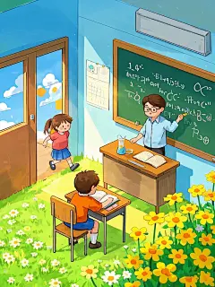 春季招生教室3D卡通插画AI