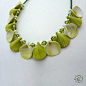 Light Green Necklace Handmade Polymer Clay Jewelry Lightweight Feminine. Ready to ship. : Lightweight, very elegant necklace made of Japanese seed beads, Swarovsky crystals and petal beads which I handmade using green and white polymer