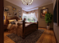 美式风格大户型150平方米四房二厅家庭卧室床灯具飘窗装修效果图