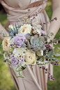 champagne, lavender, sage, warm pinks, ivory & hints of purple bouquets...love the colors
