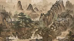 山水画  - 源文件下载【酷图网】国画,中国画,山水画,水墨画,高山,村庄,河流,苍松,高清,装饰画