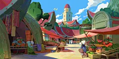 Watermelon Market, Florian Coudray : Illustration started as a demo for my students, and finished up on my personal time. 
I created a tutorial about props and world building based on this place, Check it out!
https://artstn.co/m/GoRP
