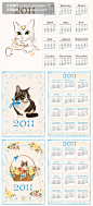 卡通猫主题2011年日历矢量素材