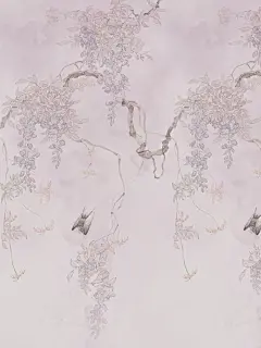 紫藤萝瀑布，并两只小燕