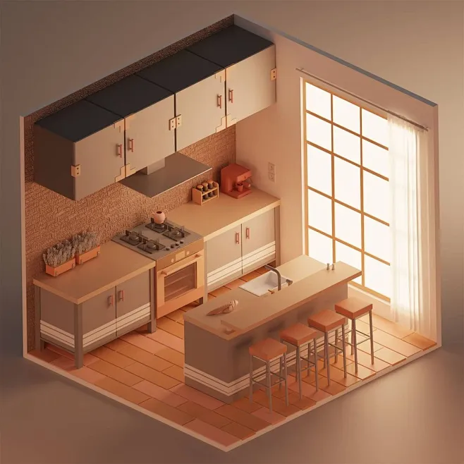 艺术家Nourhan.Ismail的3d 简约温馨小房间场景图片_场景 地图图片素材-花瓣网