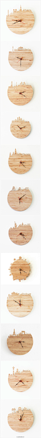这才是真正的世界时间。。。由设计师Mariko Carandang亲自创作时钟设计以世界各国著名城市的剪影为素材，风格简约的激光雕塑让时钟更显风情万种。