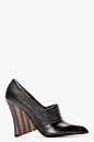 STELLA MCCARTNEY Black Pebbled & Matte Wood-Heel Pumps