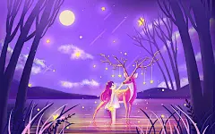 女孩和鹿唯美夏天夜晚插画PSD素材唯美夏天夏日立夏夏季夜晚插画