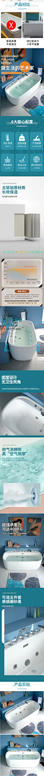 亚克力浴缸椭圆按摩全自动家用小户型深泡恒温浴缸独立式一体浴盆-淘宝网