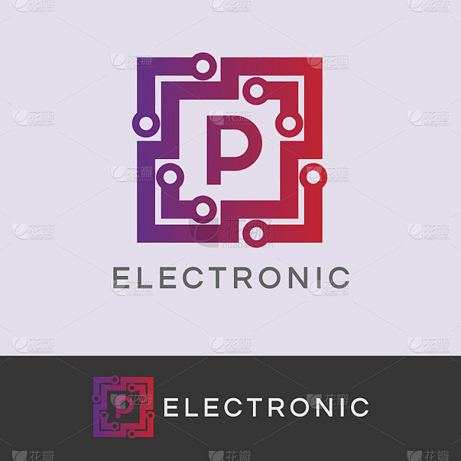 电子首字母P图标设计