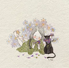 形影不离的猫咪-韩国小清新淡彩手绘插画作品欣赏-今日头条