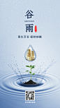 谷雨节气招财纳福水滴实景海报