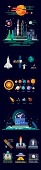 Space: planets, stars, rockets. Vector flat set on Behance: 