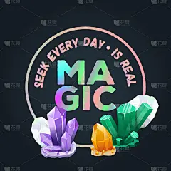 魔法引用打印。带有全息背景的卡片。女巫水晶矢量插图。水晶石或宝石印花。