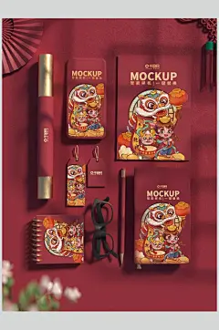 时尚红金国潮创意大气清新文创样机