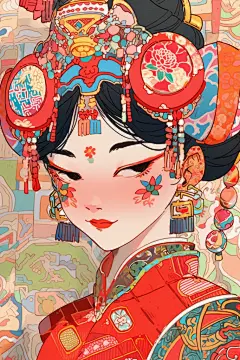 京剧戏曲女孩插画绘画