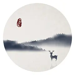 石家小鬼原创古风插画，商用请联系邮箱shijiaxiaogui@qq.com，未经允许严禁商用。二十四节气
禅意 国画 树深时见鹿，溪午不闻钟 梅花鹿 小鹿