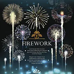 Set of fireworks, festive banner, invitation to a holiday.