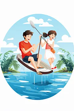 酷暑暑假晴空游泳圈开心泳池插画图片