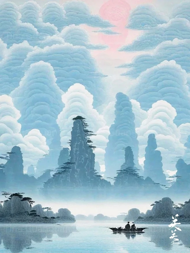 东方美学 | 水云间·中式山水画卷-花瓣网