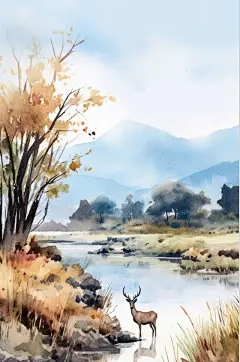 AI数字艺术梅花鹿二十四节气白露插画