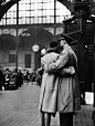 Alfred Eisenstaedt

Soldier embracing his girlfriend while saying goodbye in NYC’s Penn Station before returning to duty, 1944