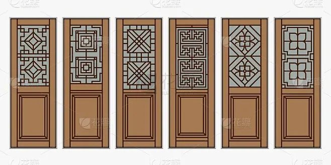 Traditional Asian Window and Door Pattern, vector 素材-花瓣网
