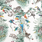Equateur HE.214013 : The iconic design by Robert Dallet created in 1988 presents a vision on a grand scale of equatorial flora and fauna