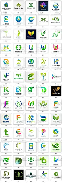 天然环保自然绿叶树木字母组合商标logo标志ai矢量平面设计素材图-淘宝网