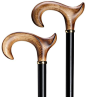 Men's Ergonomic Anatomical derby handle walking cane, scorched maple hardwood, black stained maple hardwood shaft, with brass ring, 36".LEFT HAND AND RIGHT-HAND VERSIONS LISTED SEPARATELY. Supports up to 250 lbs. The shaft starts at 7/8" at the 