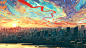 Alexander Komarov, Artwork, Cityscape, Clouds, Illustration, Skyscraper, Sun, Sunset wallpaper preview
