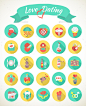 Round Love and Dating Flat Icons : Set of modern flat round vector love and dating icons with long shadows.