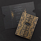 Savoy - Invitation from Carlson Craft - Item Number: RR13321 - An art deco design in gold foil is displayed on this black shimmer invitation. #CarlsonCraft #Roaring20's #wedding: