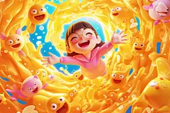 儿童人物穿越隧道玩耍