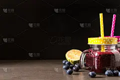 蓝莓,清新,熟的,沙冰,健康食物,玻璃杯,简单,水平画幅,无人