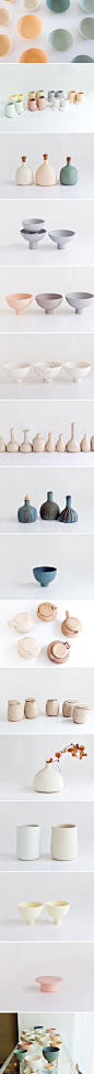 来自Mushimegane Books的美好陶器，简洁朴素的形体、轻甜的色彩，非常清新的一组静谧陶器（via:http://t.cn/apmRNw）