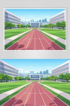 AI数字艺术扁平风校园球场操场插画-众图网