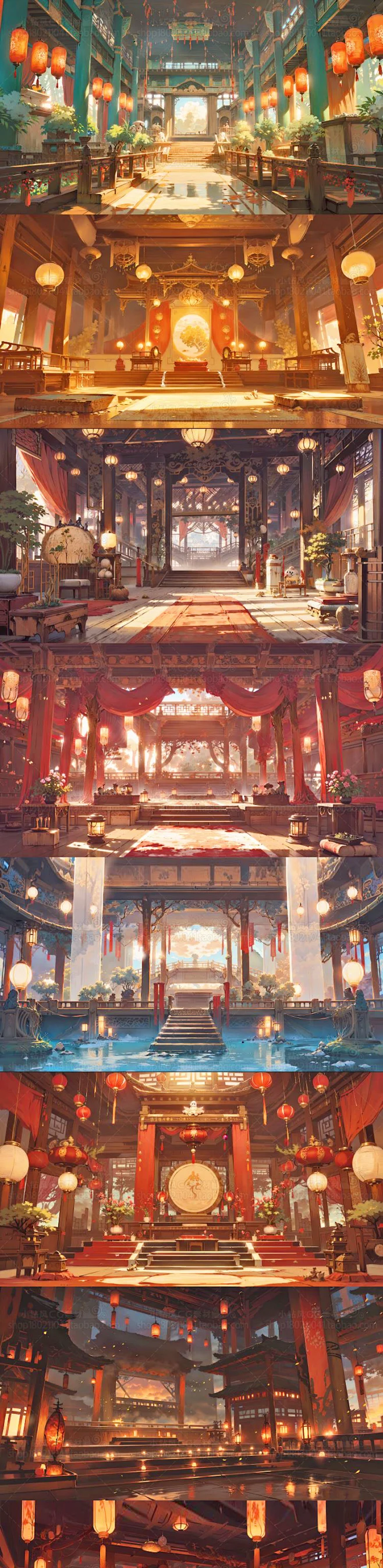 AI古风室内场景插画素材 影视游戏场景背景概念设计 背景临摹图集-花瓣网
