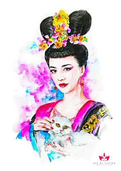 岁月流香，伊人归来； 戏如人生，人生如戏。——《武媚娘传奇》-MarinaRen_原创,插画,水彩,手绘,人物,少女,女孩,妹子,古风,写实,人,奇幻,场景,花,头像,猫,唯美,人像,清新,色彩_涂鸦王国插画