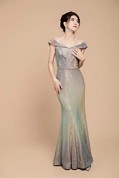 全身照站立银色晚礼服名媛女性人物摄影图