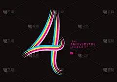 4周年庆典标志彩色线矢量，4岁生日标志，4号，横幅模板，矢量设计模板元素邀请卡和海报。