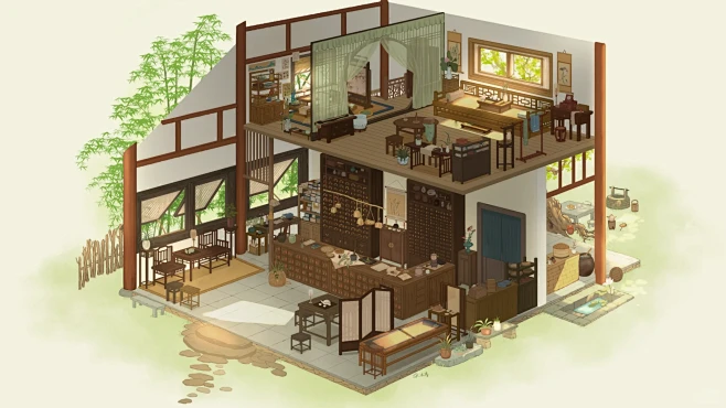 古代医馆小屋家具拆分