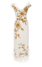 Off-The-Shoulder Ostrich Feather Silk Dress by MARCHESA Now Available on Moda Operandi