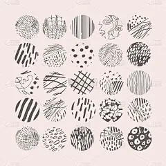 Hand drawn set with round isolated abstract black 