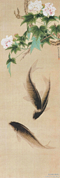 朱佩君 工笔花鸟画《芙蓉鲤鱼》--- 整幅作品工整细致，主题突出，画面简洁，造型能力强，富于节奏感。柔韧有弹性的线条，清新的色调，严谨的造型，描绘了一幅芙蓉盛开，鲤鱼嬉戏，生机盎然，充满情趣的画面